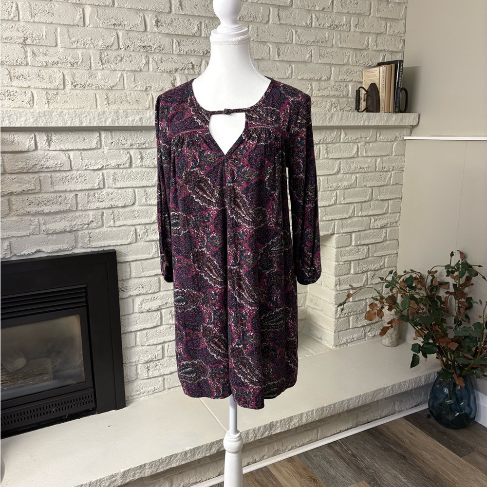 American Eagle Paisley Peasant Tunic Dress | Purple Pink Black Size S